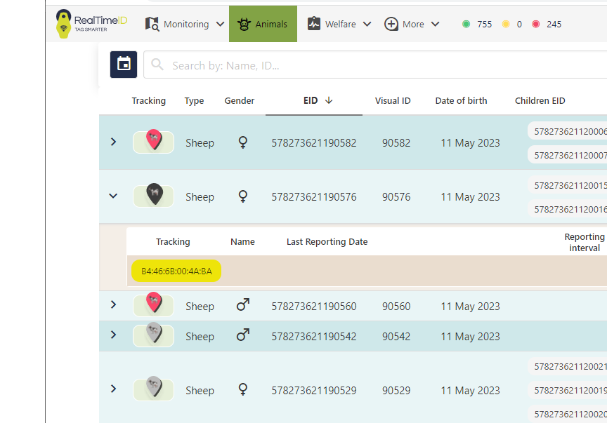 Realtime livestock registry